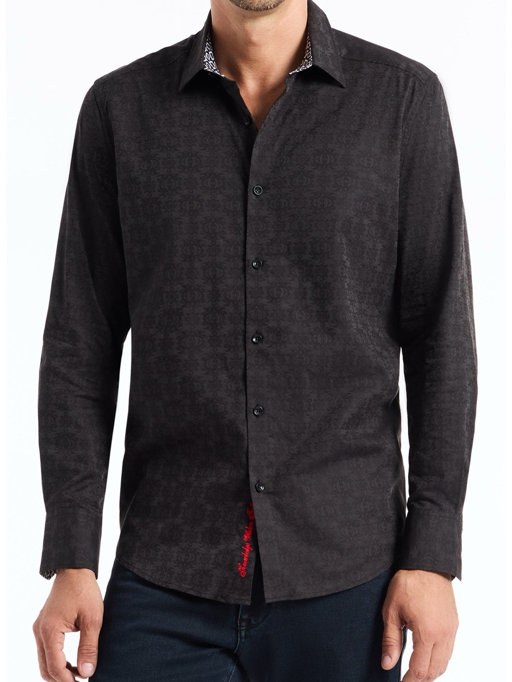 Robert Graham Black Tonal Geometric Button-Down Shirt